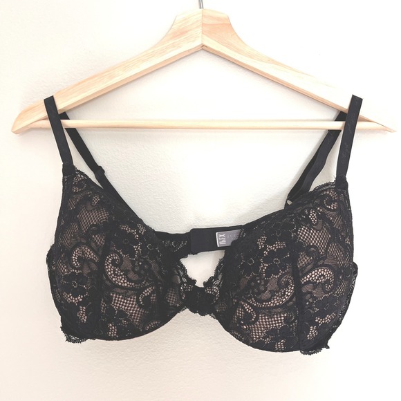 Intimately By Free People Other - Victoria Secret Black Lace Demi Bra 38D IPEX Padded Underwire Floral Underwear